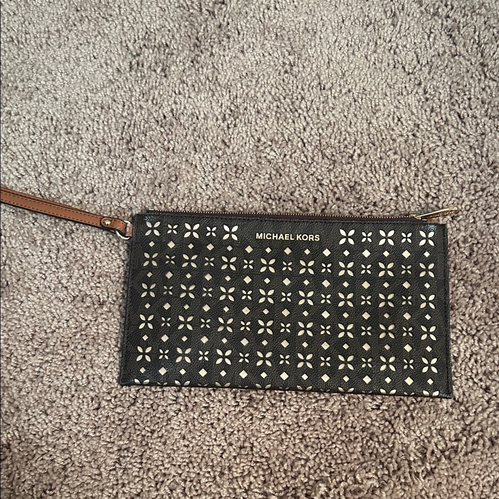 Michael Kors Brown and Gold Cutout Wristlet